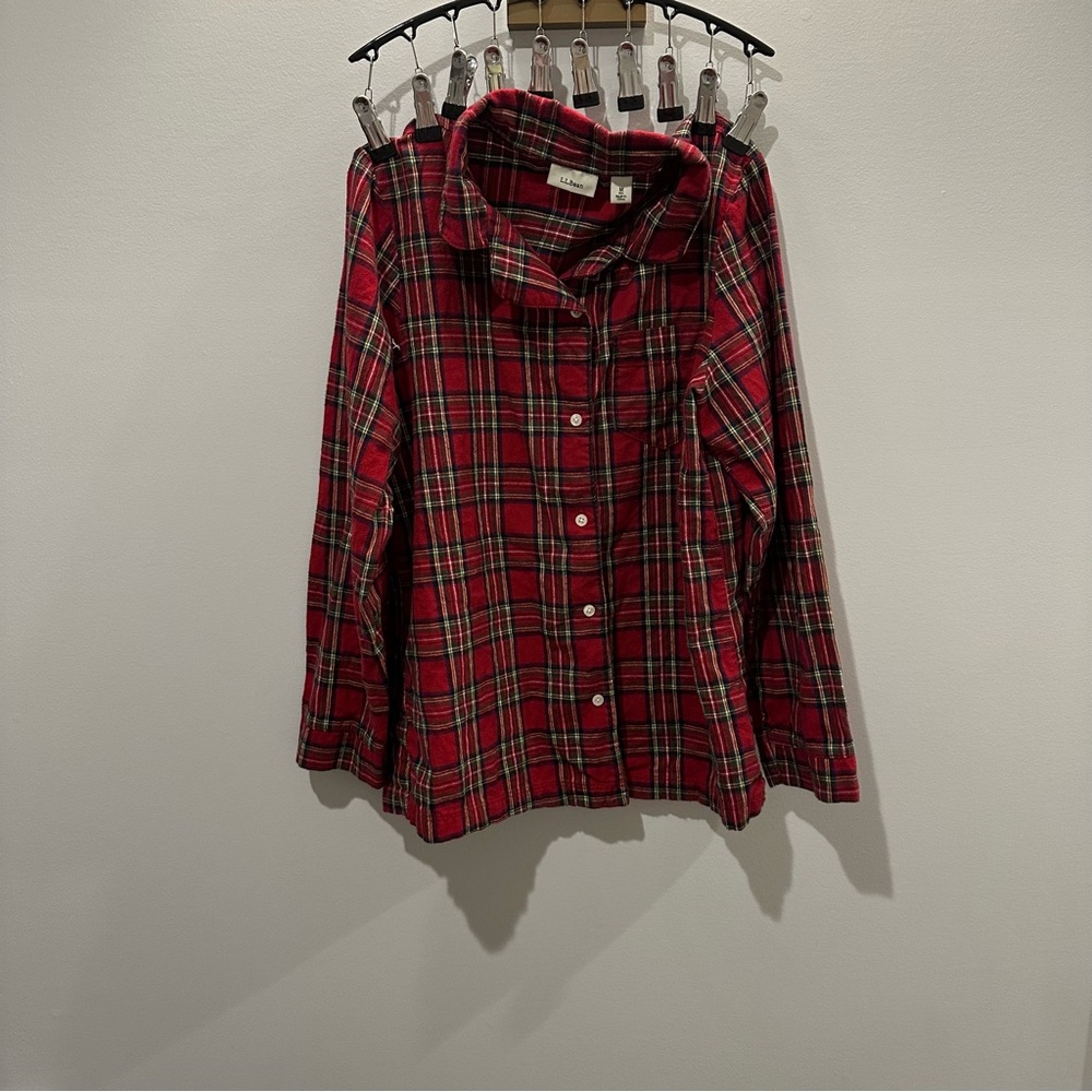 Ll Bean M Red Plaid Flannel Shirt Long Sleeve Euc